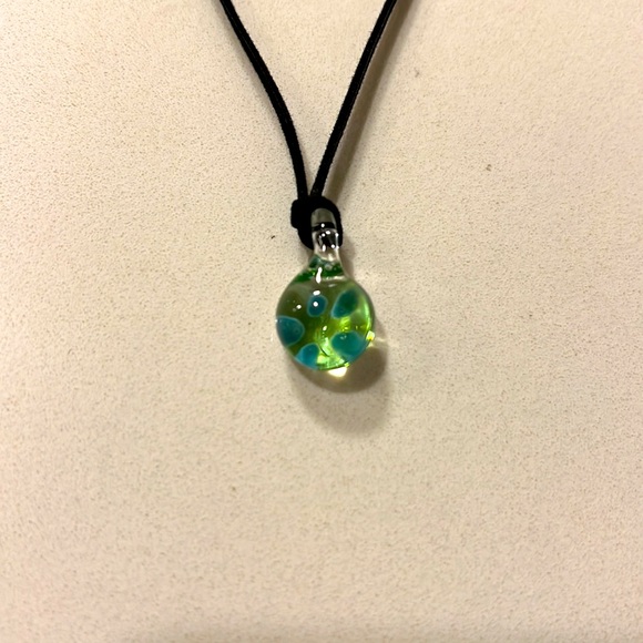 Jewelry - Handmade Glass Green and Blue Flower Necklace